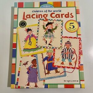 2002 eeBoo Children of the World Lacing Cards 5 Cards 5 Laces & Box